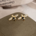 Elegant Gold Alloy Black Enamel Honey Bee Studs With Rhinestone Wings Cute Minimalist Women's Earrings view 4