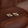 Elegant Gold Alloy Black Enamel Honey Bee Studs With Rhinestone Wings Cute Minimalist Women's Earrings view 2