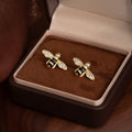 Elegant Gold Alloy Black Enamel Honey Bee Studs With Rhinestone Wings Cute Minimalist Women's Earrings view 3