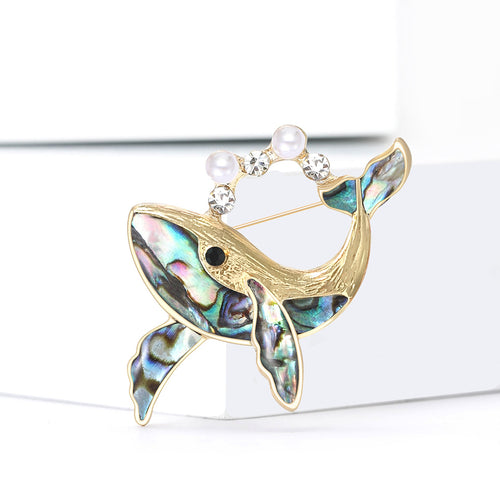 Alloy Rhinestone Shell Whale Brooch Pin For Fashion Apparel