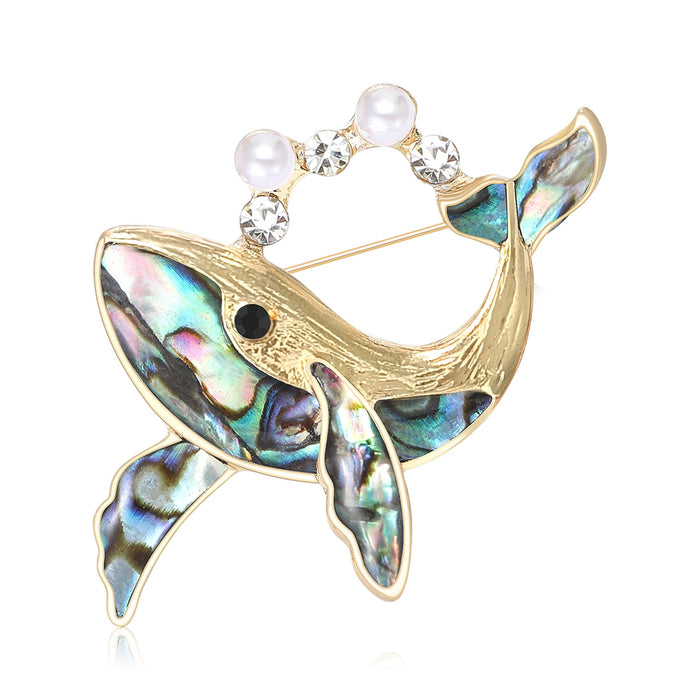 Alloy Rhinestone Shell Whale Brooch Pin For Fashion Apparel