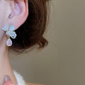Light Luxury Copper Zircon Butterfly Hollow Teardrop Drop Earrings For Women view 4