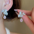 Light Luxury Copper Zircon Butterfly Hollow Teardrop Drop Earrings For Women view 2