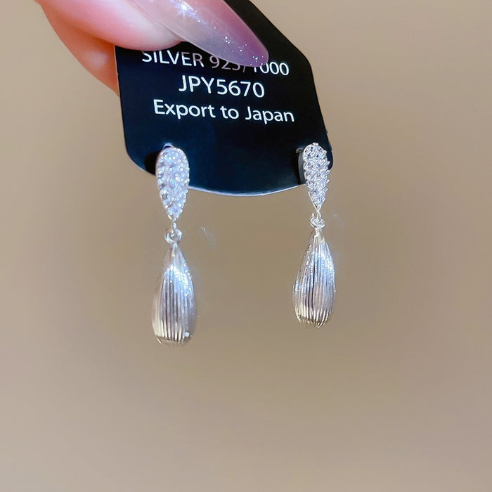 Copper Zircon Brushed Teardrop Stud Drop Earrings Light Luxury Geometric Jewelry For Women