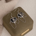 Vintage Black Enamel Skull Heart Alloy Chain Tassel Halloween Gothic Statement Drop Earrings view 3