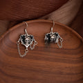 Vintage Black Enamel Skull Heart Alloy Chain Tassel Halloween Gothic Statement Drop Earrings view 2