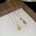 Zircon Hollow Flower Rattle Drum Pendant Copper Necklace For Women Light Luxury Collarbone Style view 1