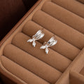 Elegant Silver Tone Alloy Rabbit Ear Bow Stud Earrings For Women, Minimalist Dainty Fashion Earrings view 4