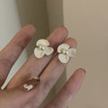 Faux Pearl Floral Stud Earrings With Silver Pin, Sweet Vacation Style Painted Flower Jewelry view 1