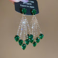 Light Luxury Copper Zircon Teardrop Tassel Drop Earrings With Silver Pins view 3
