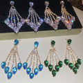 Light Luxury Copper Zircon Teardrop Tassel Drop Earrings With Silver Pins view 1
