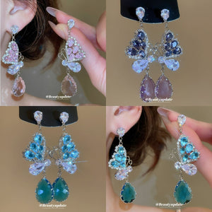 Light Luxury Copper Zircon Butterfly Hollow Teardrop Pendant Drop Earrings For Women