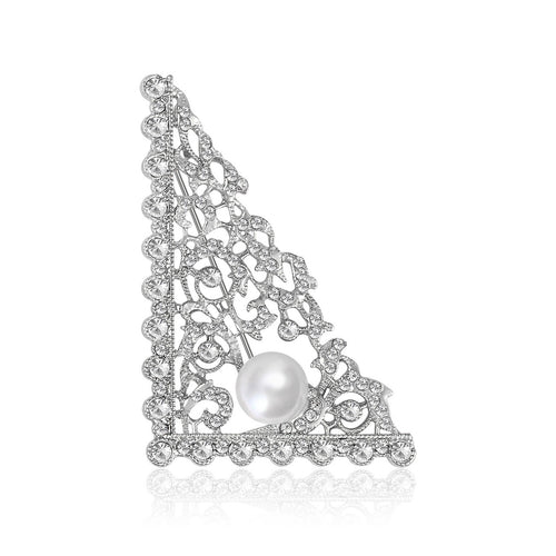 Alloy Rhinestone Pearl Triangle Brooch Pin For Coats And Jackets