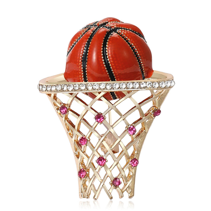 Alloy Enamel Basketball Hoop Brooch Pin With Rhinestone Accent
