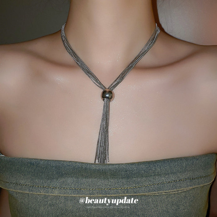 Light Luxury Metal Multilayer Chain Round Ball Pendant Tassel Sweater Necklace
