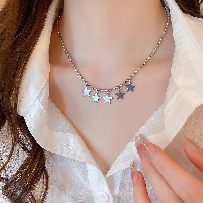 Light Luxury Alloy Five Point Star Pendant Necklace For Women, Sweet Cool Retro Geometric Collarbone Jewelry