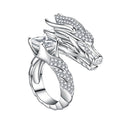 Heavy Open Ring With Bold Oriental Dragon Shape And Sparkling Square Zircon Inlay Jewelry view 5
