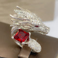 Heavy Open Ring With Bold Oriental Dragon Shape And Sparkling Square Zircon Inlay Jewelry view 2
