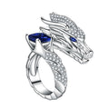 Heavy Open Ring With Bold Oriental Dragon Shape And Sparkling Square Zircon Inlay Jewelry view 6