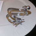 Copper Twisted Double Layer Rhinestone Starfish Open Bangle Beach Vacation Jewelry view 2