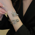 Copper Twisted Double Layer Rhinestone Starfish Open Bangle Beach Vacation Jewelry view 1