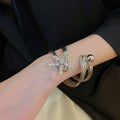 Copper Twisted Double Layer Rhinestone Starfish Open Bangle Beach Vacation Jewelry view 3