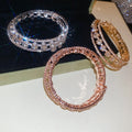 Luxury European American Copper Zircon Round Triple Layer Open Cuff Bangle Bracelet view 2