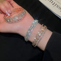 Luxury European American Copper Zircon Round Triple Layer Open Cuff Bangle Bracelet view 1
