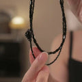 Double Layer Glass Crystal Beaded Rose Pendant Necklace Dark Luxury Floral Geometric Choker view 3