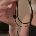 Double Layer Glass Crystal Beaded Rose Pendant Necklace Dark Luxury Floral Geometric Choker view 1
