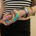 Acrylic Threaded Geometric Round Spliced Bangle European Style Statement Wrist Jewelry view 3