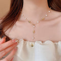 18K Gold Plated Irregular Faux Pearl Beaded Necklace, French Court Style Collarbone Jewelry view 3