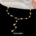 18K Gold Plated Irregular Faux Pearl Beaded Necklace, French Court Style Collarbone Jewelry view 4
