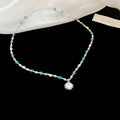 Light Luxury Faux Pearl Crystal Shell Beaded Oval Pendant Necklace For Women view 2