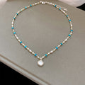 Light Luxury Faux Pearl Crystal Shell Beaded Oval Pendant Necklace For Women view 4