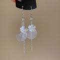 Crystal Flower Geometric Round Shell Tassel Drop Earrings For Women Light Luxury Style view 2