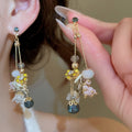 Silver Pin Geometric Round Crystal Flower Pendant Drop Earrings Light Luxury For Women view 1