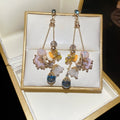 Silver Pin Geometric Round Crystal Flower Pendant Drop Earrings Light Luxury For Women view 4
