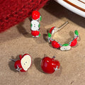 Alloy Asymmetric Apple Enamel Rhinestone Stud Earrings Pastoral Sweet Forest Style view 3
