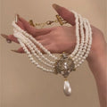 Vintage Court Style Alloy Multilayer Pearl Waterdrop Pendant Necklace For Women view 4