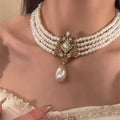 Vintage Court Style Alloy Multilayer Pearl Waterdrop Pendant Necklace For Women view 3