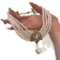 Vintage Court Style Alloy Multilayer Pearl Waterdrop Pendant Necklace For Women view 5