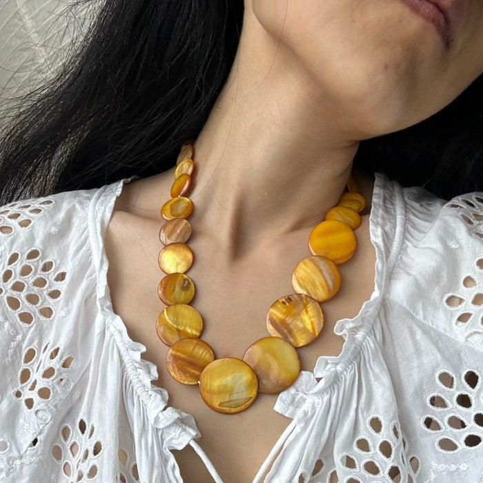 Bohemian Round Gradient Shell Beaded Choker Necklace For Women Beach Vacation Style