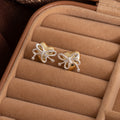 Elegant Two Tone Rhinestone Bow Knot Heart Studs For Women, Dainty Alloy Silver Needle Fashion Earrings view 4