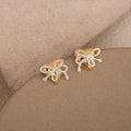 Elegant Two Tone Rhinestone Bow Knot Heart Studs For Women, Dainty Alloy Silver Needle Fashion Earrings view 3