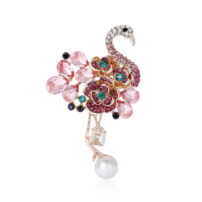 Alloy Rhinestone Flamingo Brooch Pin For Women Clothing Decoration