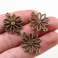 Alloy Flower Double Dangle Small Pendant DIY Jewelry Charm For Necklaces Bracelets 25x19mm 1g view 3