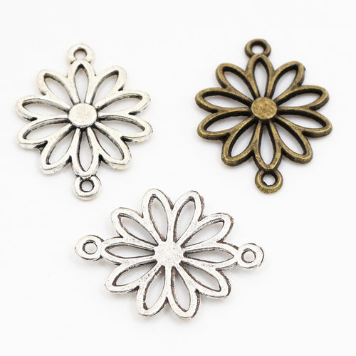 Alloy Flower Double Dangle Small Pendant DIY Jewelry Charm For Necklaces Bracelets 25x19mm 1g