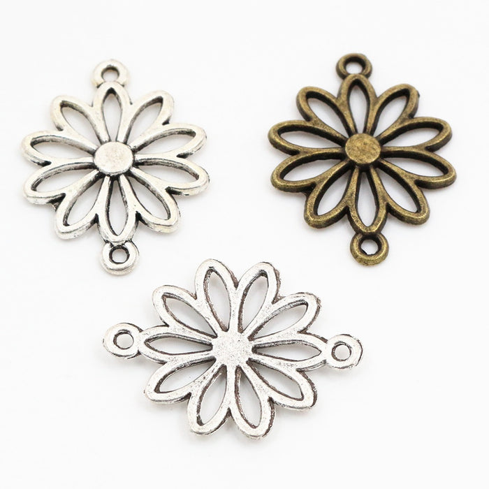 Alloy Flower Double Dangle Small Pendant DIY Jewelry Charm For Necklaces Bracelets 25x19mm 1g