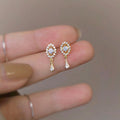 Elegant French Vintage Oval Geometric Pendant Drop Earrings For Women, Petite Statement Jewelry view 2